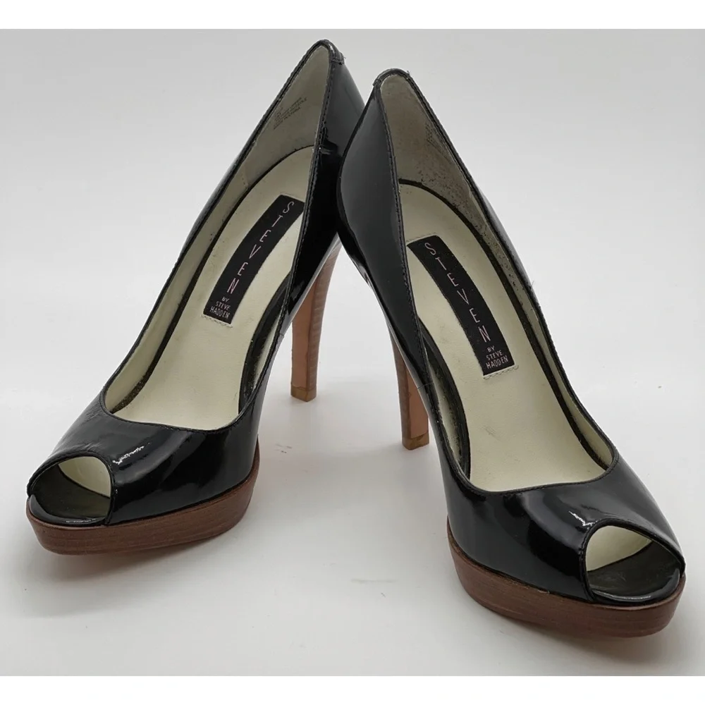 Steven by Steve Madden “Lalo” Peep Toe Black Patent Leather Heels Size 6M - Picture 1 of 7